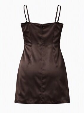 Xscape Chocolate Brown Satin Slip Dress with Adjustable Straps